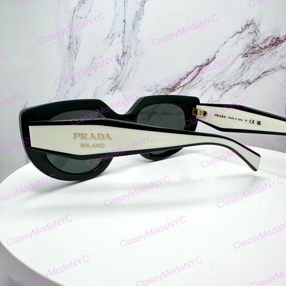 New PRADA Sunglasses Black White Talc Gold Symbole Oval Cat Eye Womens main image 10
